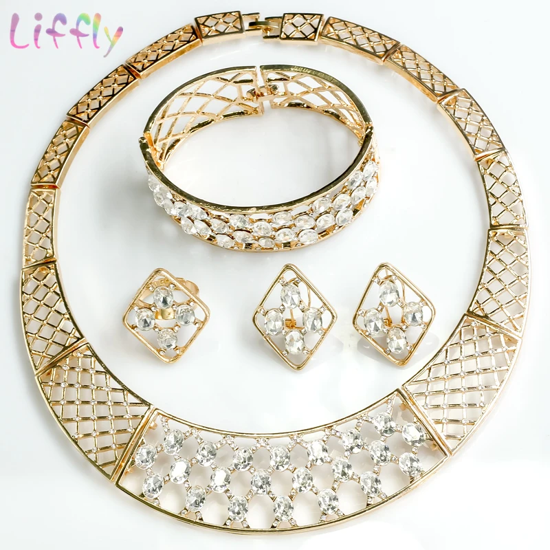 Дубай ювелирные наборы геометрический инкрустация Кристалл ожерелье серьги