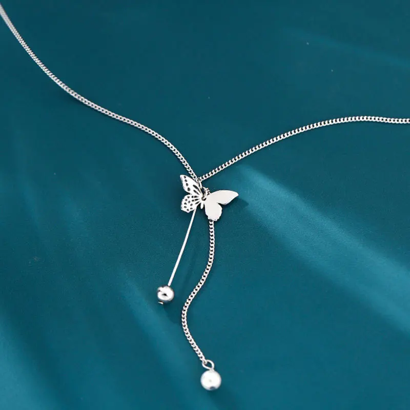 

925 Sterling Silver Butterfly Pandent Choker Necklace for Women Pearl Jewelry Clavicle Chain Necklace Classic Party Jewelry
