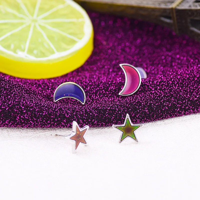 

2020 асимметрия с изображением луны и звезд, настроения серьги-гвоздики ювелирное изделие настроение звезда серьга в форме Луны Контроль тем...