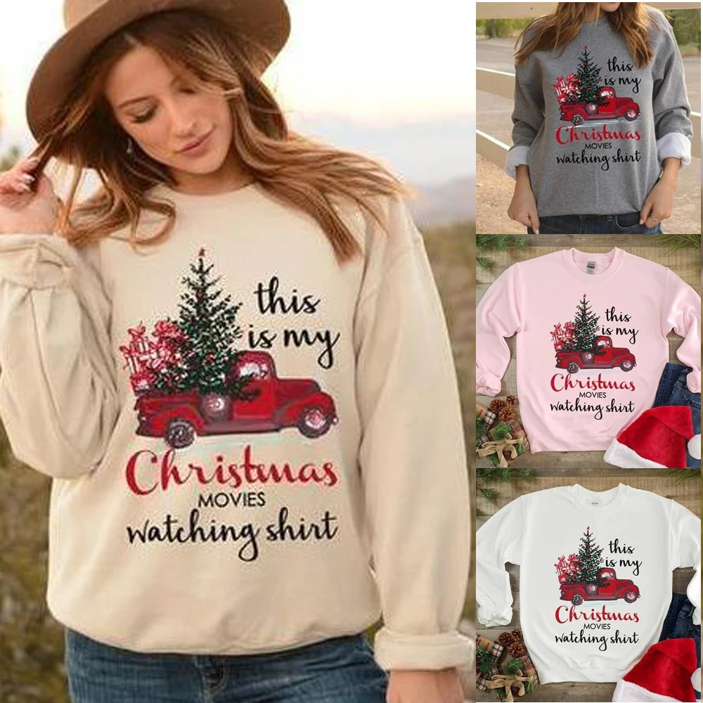 2019 Рождественские толстовки с вырезом лодочкой для женщин и девочек пуловер