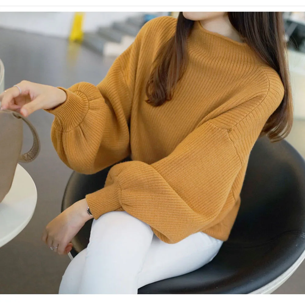 Женский джемпер свободного кроя с высоким воротом женские вязаные свитера