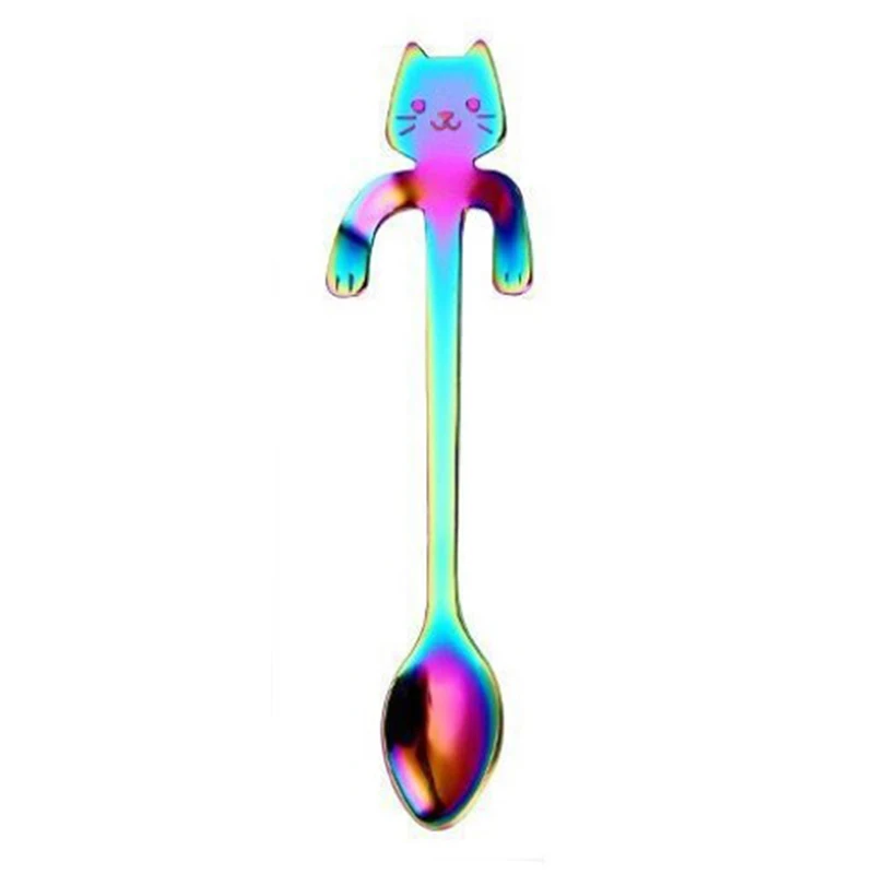 11.5cm Colorful Ложки для кофе из нержавеющей стали, чайные ложки, ложки «кошка», чайная ложка для размешивания кофе десертный суповой ложки, длинные и короткие ручки - Цвет: 11.5cm Colorful