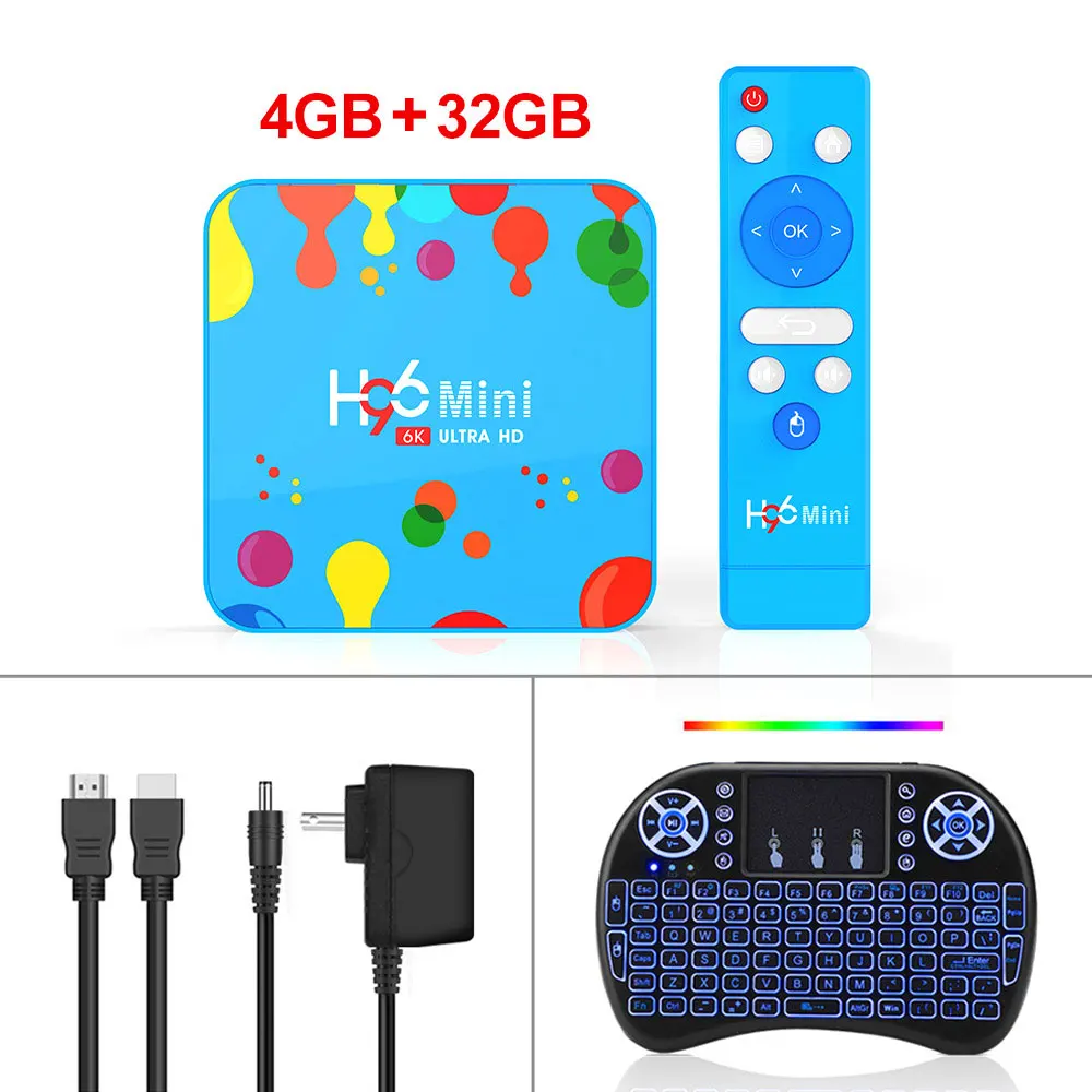 H96MINI 4G32G I8BK 4 ГБ ОЗУ 32 ГБ/128 Гб ПЗУ H96 Мини Android 9,0 ТВ коробка Allwinner H6 четырехъядерный 6K Wifi Buletooth Google плеер Youtube телеприставка - Цвет: H96MINI 4G32G I8BK