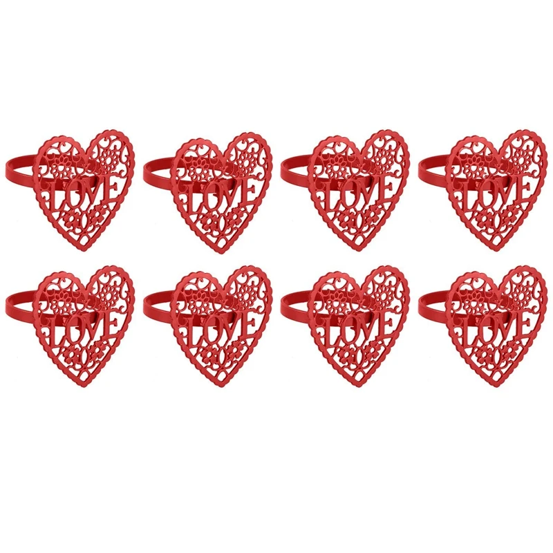 

8 штук кольцо для салфеток в форме сердца, полый держатель для салфеток на День святого Валентина, красное кольцо для салфеток из сплава, Ден...