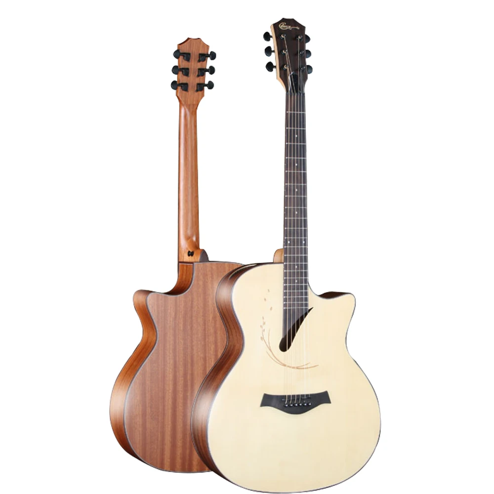 40 дюймов Акустическая гитара народная ель Сапеле из твердой древесины и гриф