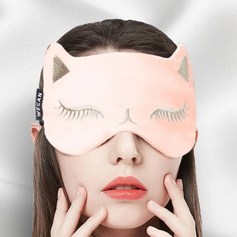 Cute Cat Eyelashes Embroidered Sleeping Eye Mask Women Girls Adjustable Strap Ice Gel Cold Pack Cool Compress Blindfold Eyeshade | Красота и