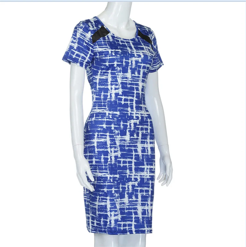 

2021 Summer New Vintage Ladies Bandage Bodycon Short Sleeve Party Midi Dress Classic Round Neck Dress For Women Basic
