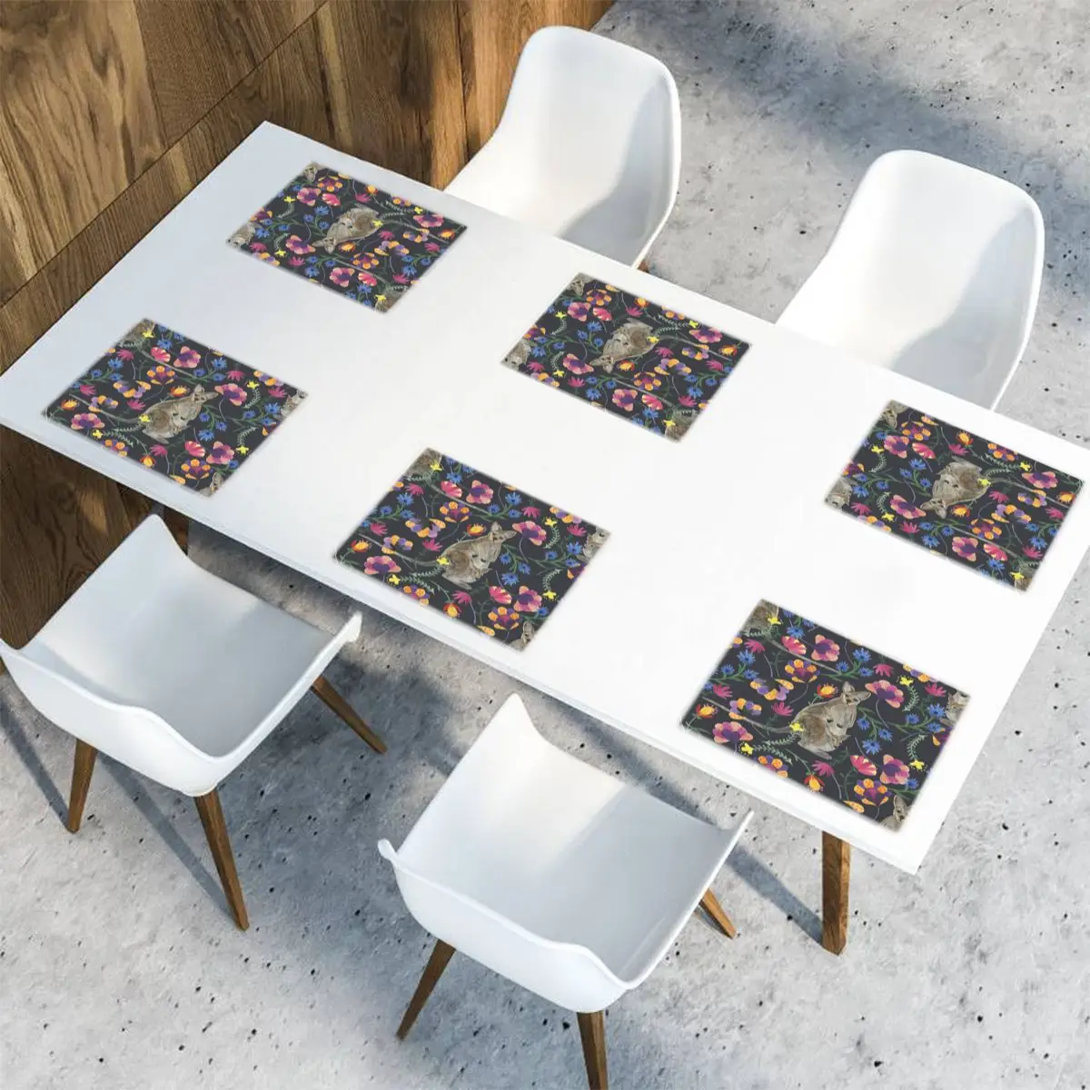 

6 Pcs Placemat Kangaroo And Baby Flowers Leaves Fabric Table Mats Tableware Kitchen Tool Table Mats