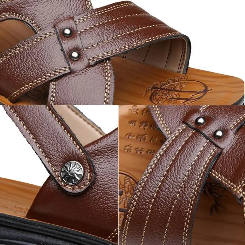 Сандалии мужские без застежки повседневные босоножки из искусственной кожи