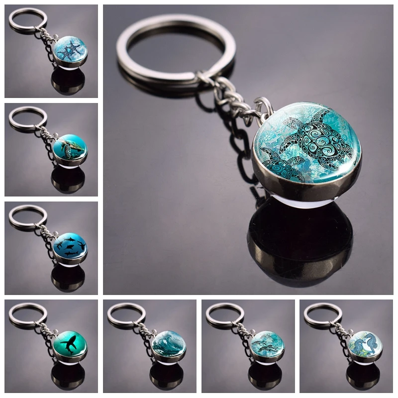 Брелок с черепахой морской звездой дельфины черепаха изображение стеклянный шар