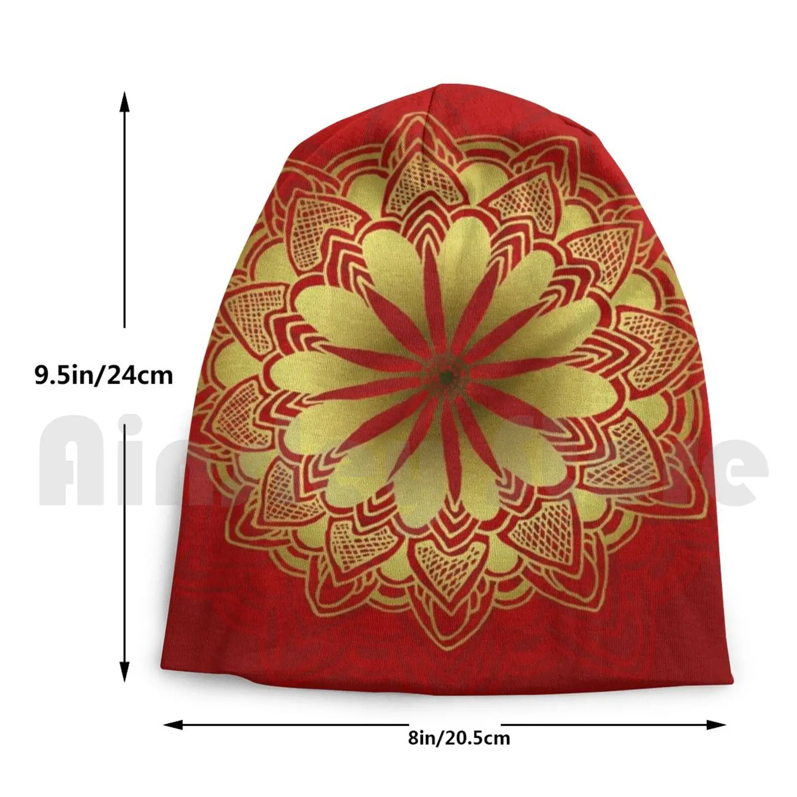 

Gold & Red Mandala Beanies Knit Hat Hip Hop Mandala Abstract Pattern Gold Golden Golden Mandala Red Gold And Red