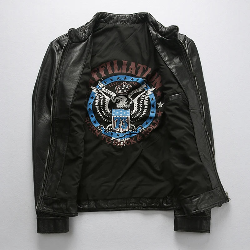 

2021 Plus Size 5XL Men's Genuine Leather Jacket Black Cowhide Motorcycle Jacket Real Leather Slim fit Coat for Male