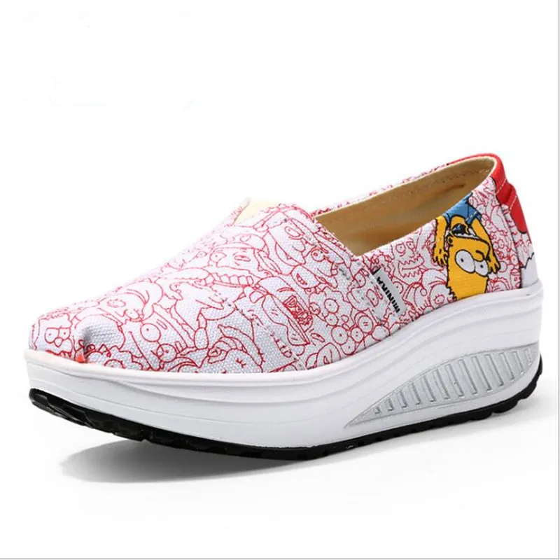 

Sports shoes women printing casual loafers spring and autumn fashion women canvas shoes thick-soled comfortable running shoes