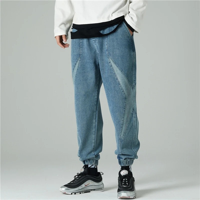 

Men's Harem Jean Pants 2021 Spring New Fashion Trousers Loose Elastic Feet Pant Hip Hop Streetwear Casual Spliced Track Pants