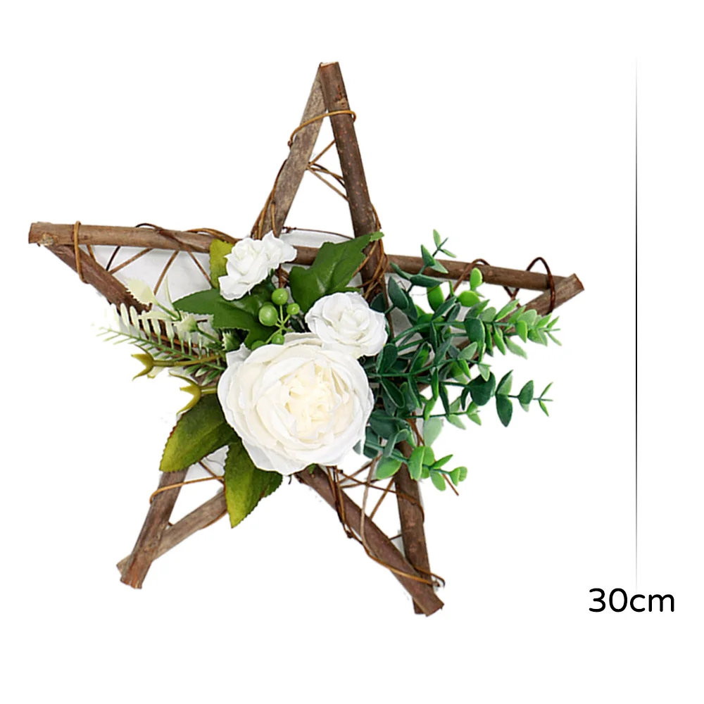 

Wreath Artificial Flower Five-pointed Star Garland Vine Circle Christmas Tree Pendant Festival Window Decorations Xmas Decor