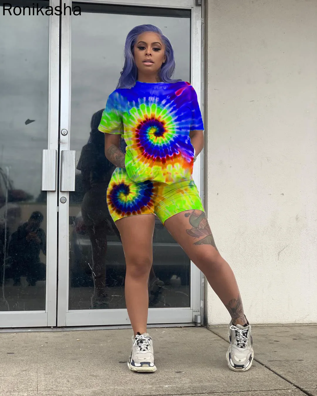 

Ronikasha Women 2 Piece Sports Outfits Shorts Set Sexy Print Tracksuit Shirt Bodycon Pants Joggers Sportswear Clubwear Plus Size