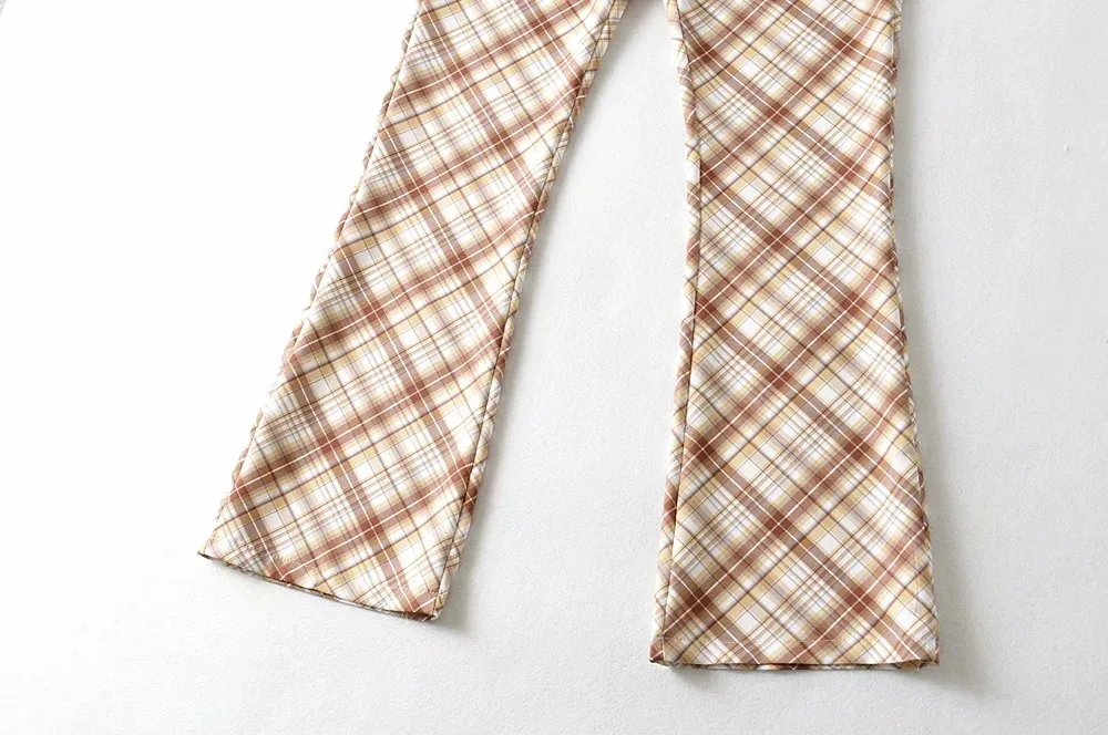 

Vintage 2021 New Spring And Autumn Fashion Casual Button Loose Plaid Slim High Waisted Slim Fit Straight Pants For Women Pants