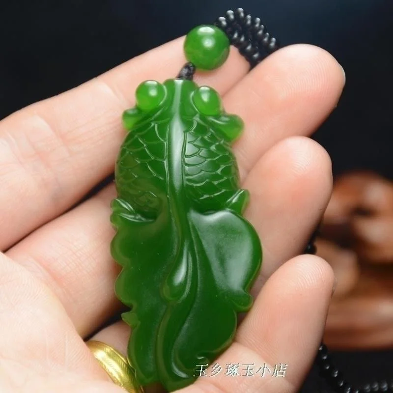 

Natural Greenstone Goldfish Hand-carved Pendant Necklace