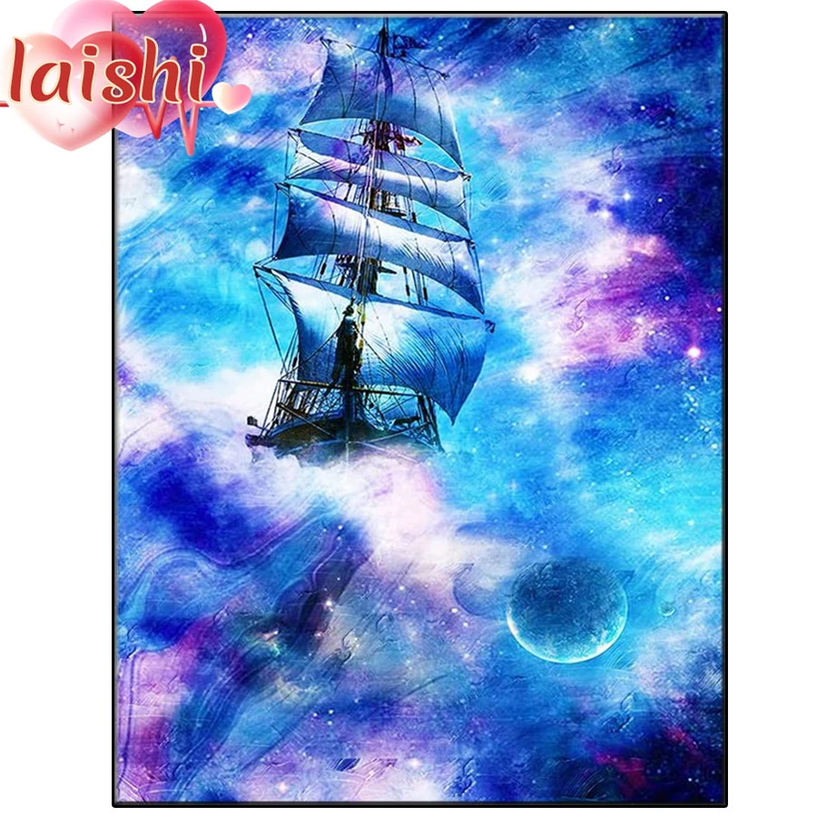 

DIY Doodle starry sky, sailboat Full Drill Square Diamond Diamond Painting Diamond Embroidery Cross Stitch Rhinestone Painting