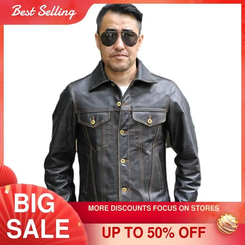 

2021 Black Japan Casual Style Genuine Leather Jacket Men Single Breasted Large Size 3XL Real Natural Horsehide Spring Short Coat