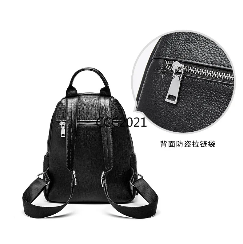 

Fashion Plaid Black Backpacks Women Genuine Leather Daypacks Zipper Shoulder Travel Bags