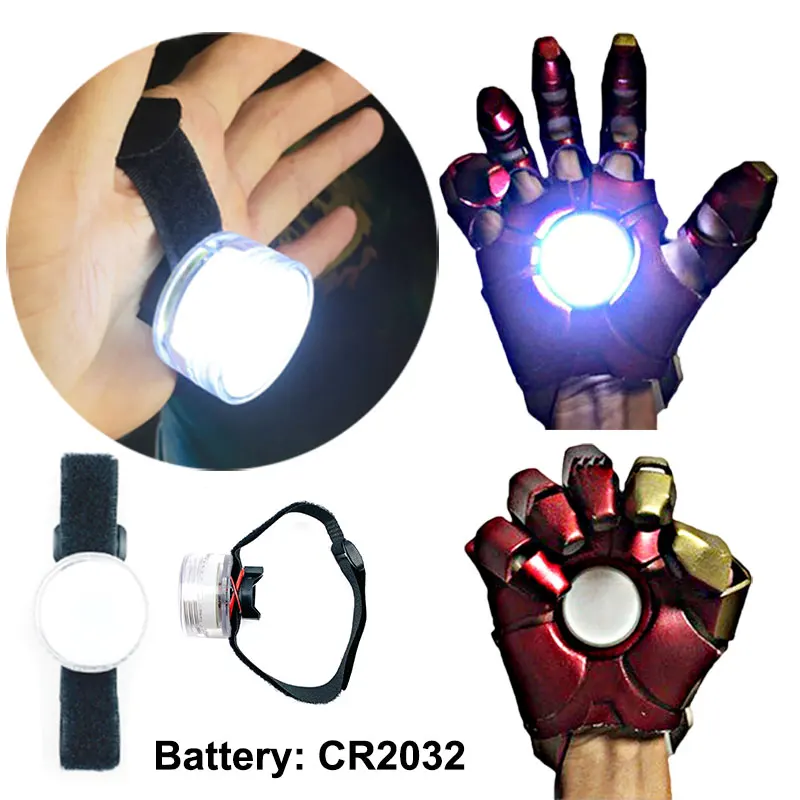 Luz LED controlada por Iron Man, Tony Stark, guante de lámpara Led de mano, accesorios de Cosplay, modelo CR2032
