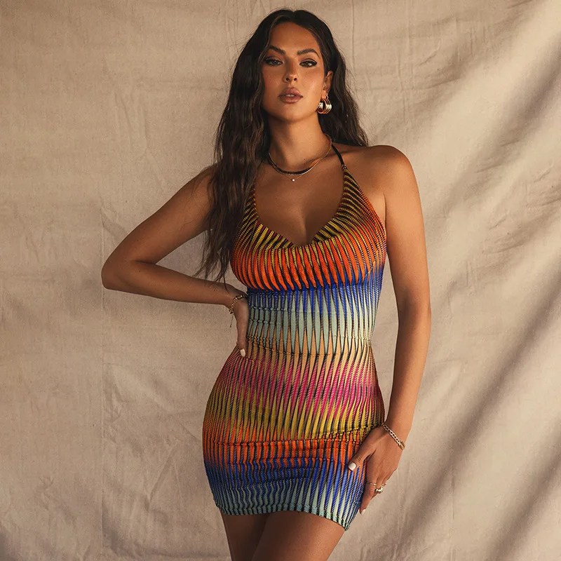 

New women's dress striped sexy halter strapless casual party dress women club dress