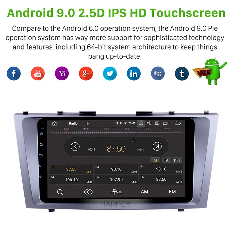 Автомобильный мультимедийный плеер Harfey 1DIN Android 9 0 Navi HD &quot GPS стерео для Toyota CAMRY 2007