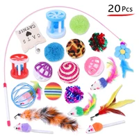 20pcsset playing toys for cat stuffed mouse ring ball pet supplies feather teasers cat toys interactive kittens funny goods