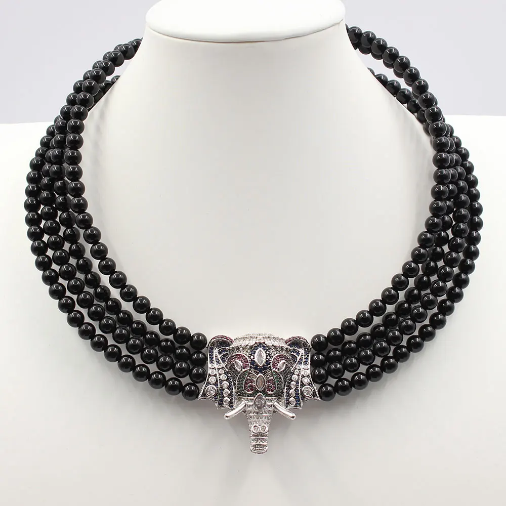 GG ювелирные изделия 18 ''-21'' 4 нити оникс ожерелье с кулоном в виде слона