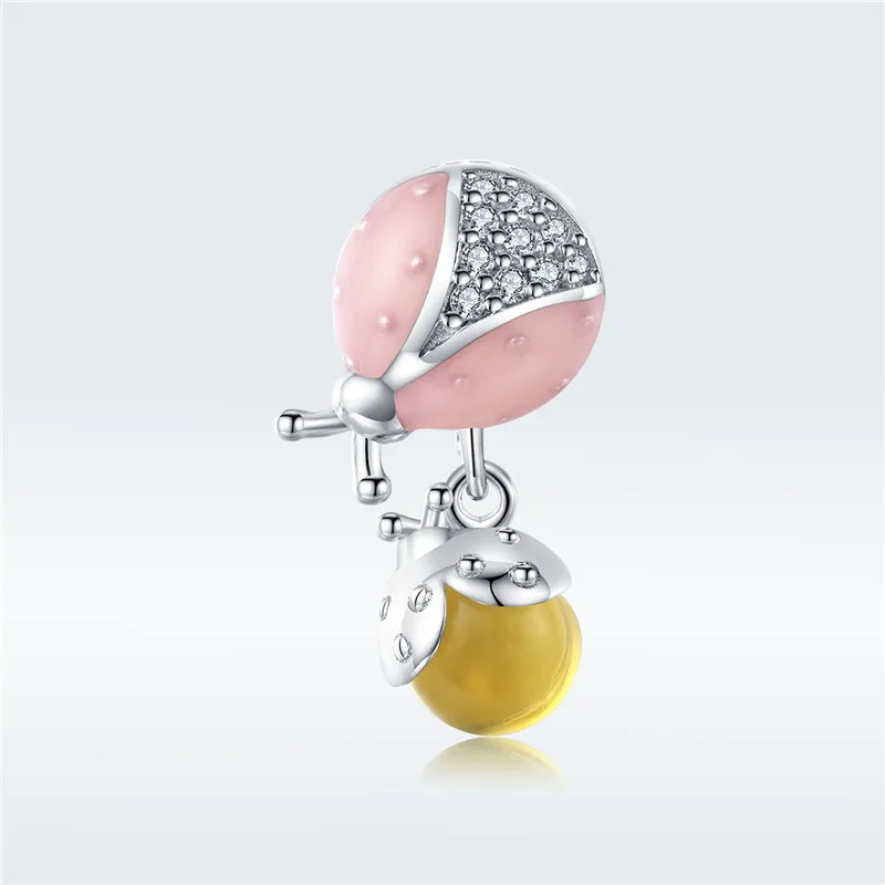 Fit Pandora браслет серебро 925 CZ розовый семь звезд Божья коровка S925 diy желтые фрукты бусины с насекомыми для изготовления ювелирных изделий