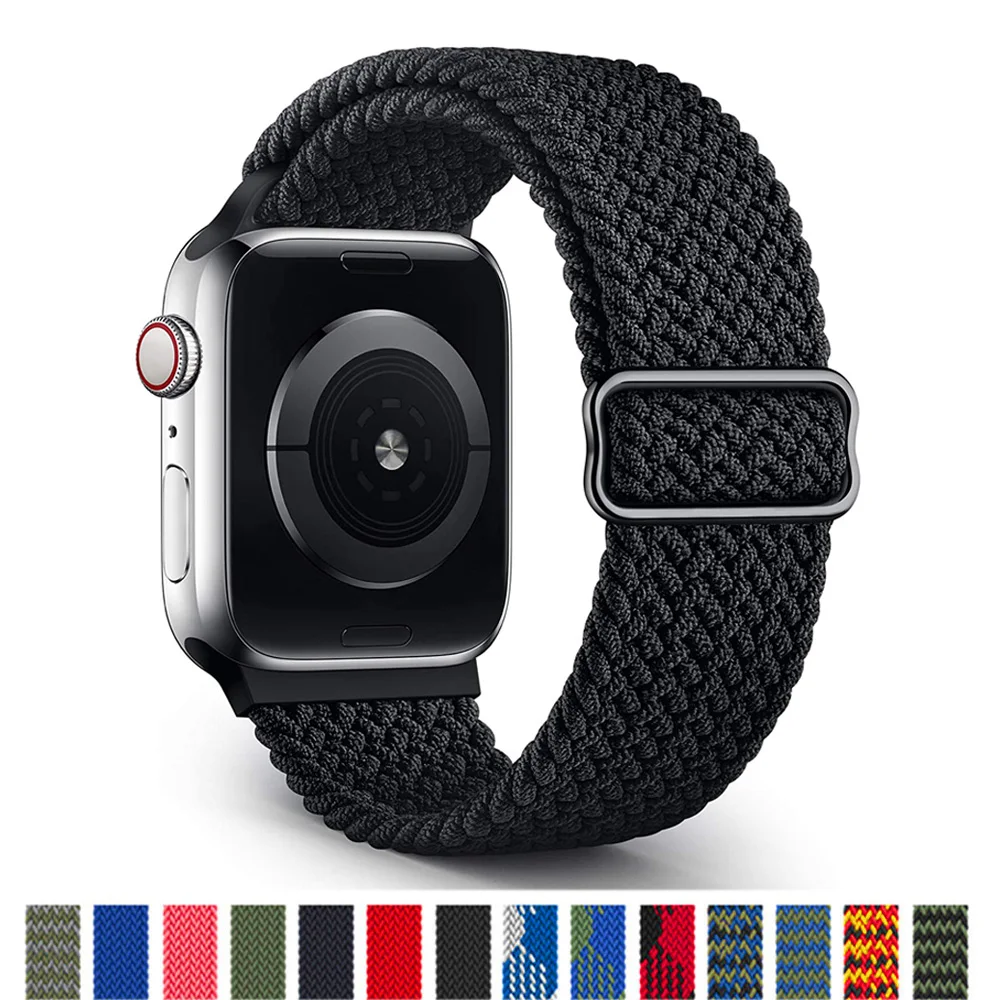 

Braided Solo Loop For Apple watch band 44mm 40mm 38mm 42mm Adjustable Elastic Nylon belt bracelet iWatch series 3 4 5 se 6 strap