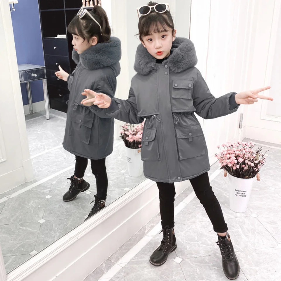

Fashion 2021 Children Down Coat Two Colors Teenager Girls Plus Velvet Parkas Outwear Girls Clothes 10 12 Year Kids Winter Coats