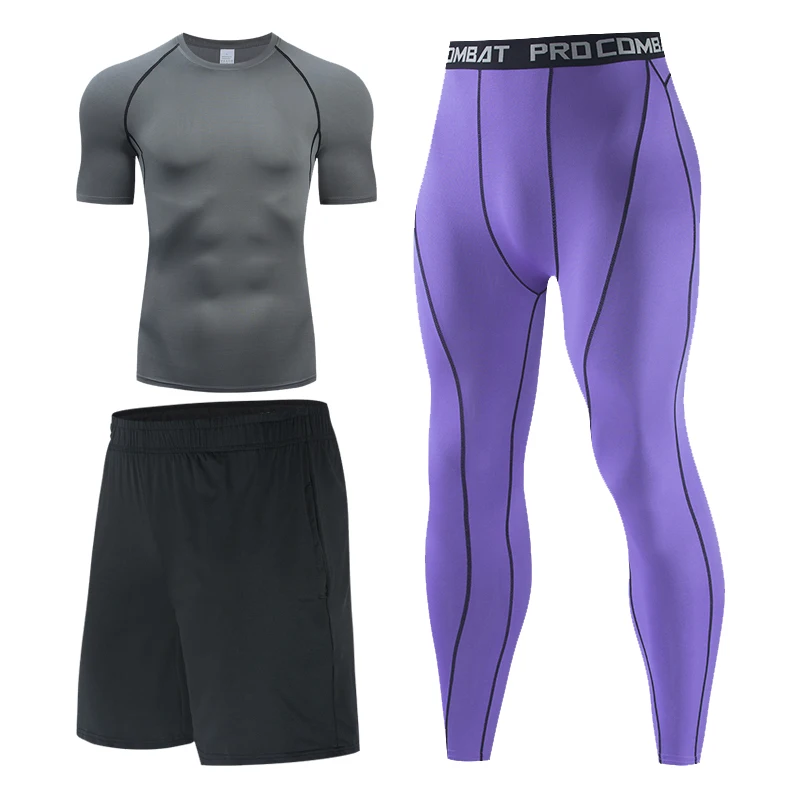 

Men MMA Compression Tights Base layer Running Fitness Basketball leggings Gym t-shirt Gray Clothes track suit men sportswear