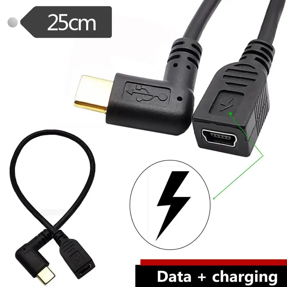 USB C кабель для зарядки с правым/левым углом Duttek 3 1 type Male to Mini (Mini B) Female конвертер