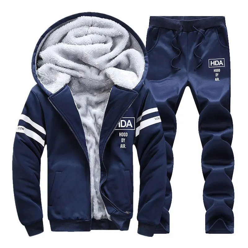 

Mens Tracksuit Homme Hoodie Jacket Outfits Winter Warm Mens Track Suit Set Fleece Lined Hoodie and Sweatpant Set Thick