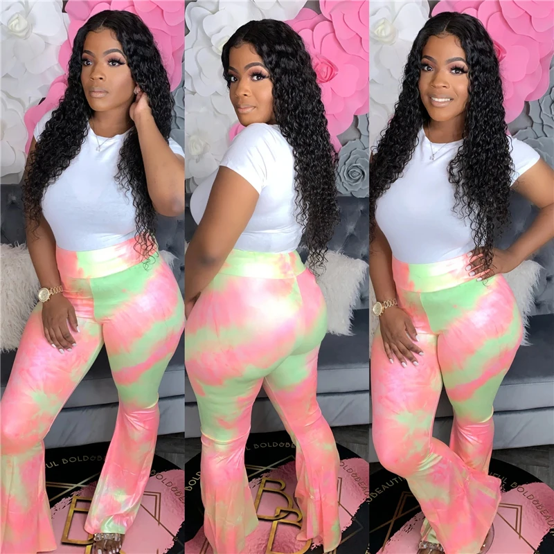 

RStylish 2020 Autumn Sexy Women 3 Colors Tie-dye Full Pants Elastic High Waist Skinny Flare Pants Casual Girl Streetwear Pants