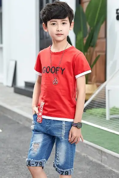 Комплект летней одежды для мальчиков 3-12 лет Детская рубашка с коротким рукавом и