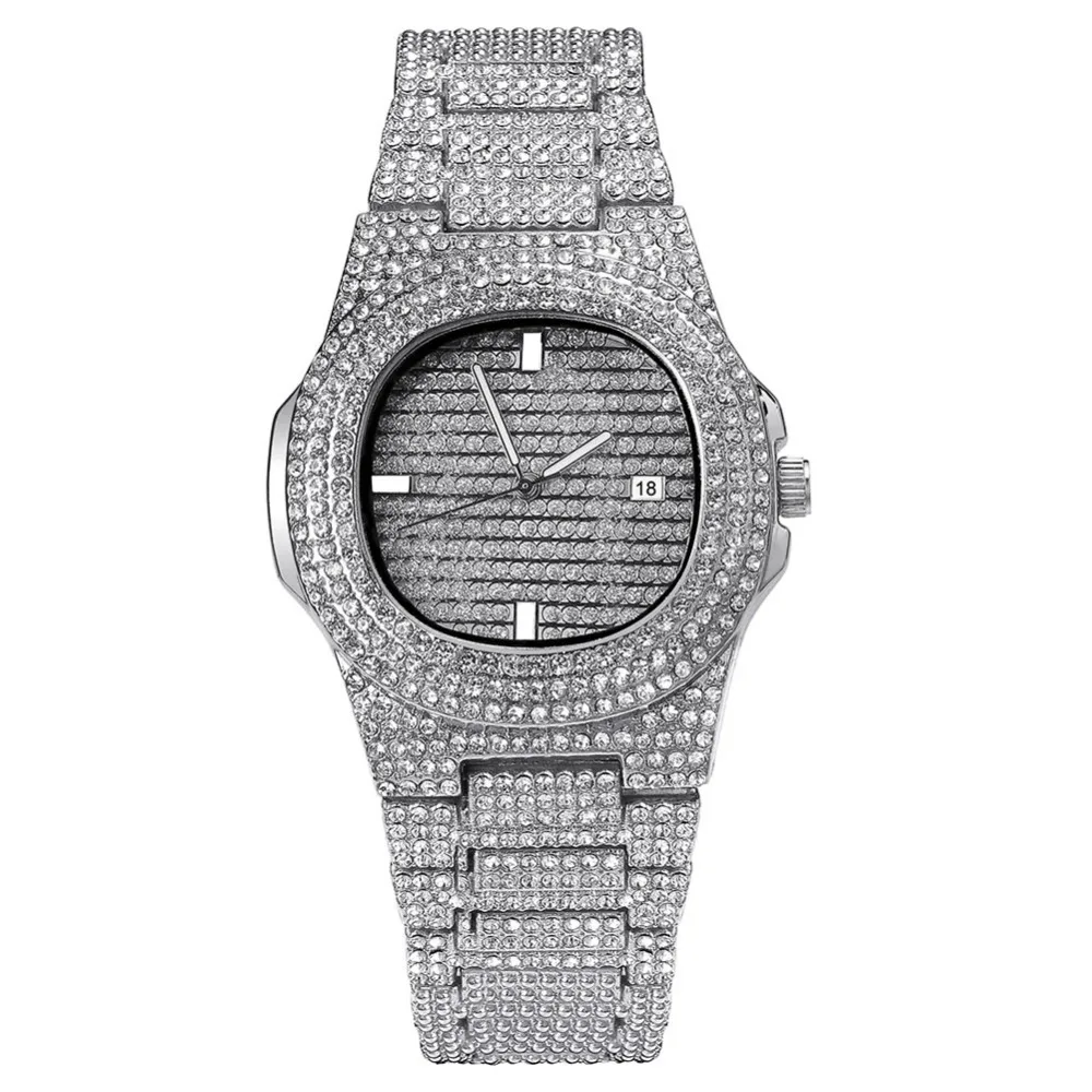 GUCY бренд Iced Out алмазные часы Кварцевые Золотые хип-хоп часы с Micropave нержавеющая сталь Часы relogio