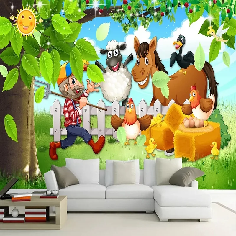 

Custom large mural 3D wallpaper Fairy tale world cartoon farm animals child bedroom mural TV back wall decor deep 5D embossed