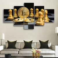 gold bitcoin and chess board 5 pcs canvas wall art painting home decor cuadros