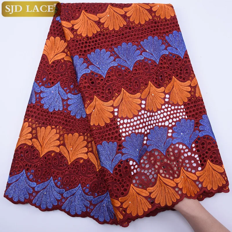 

SJD LACE 2020 High Quality Pure Cotton Embroidery With Stones Embroidery Mech African Cotton Lace Fabric For Wedding Party A1795