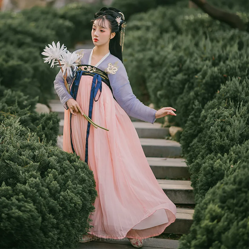 

Hanfu Women Dresses Ancient Traditional Chinese Costume Folk Dance Elegant Fairy Floral Embroidery Outfits Bride Wedding Shoes