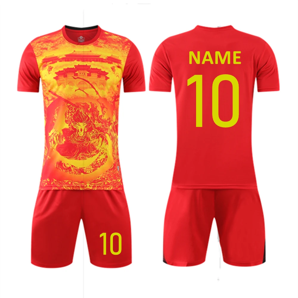 

Kids Adult Soccer Jersey Set Child Men Women Football Uniform Training Suit Chinoiserie Print Sun Wukong Sportswear Running Kit