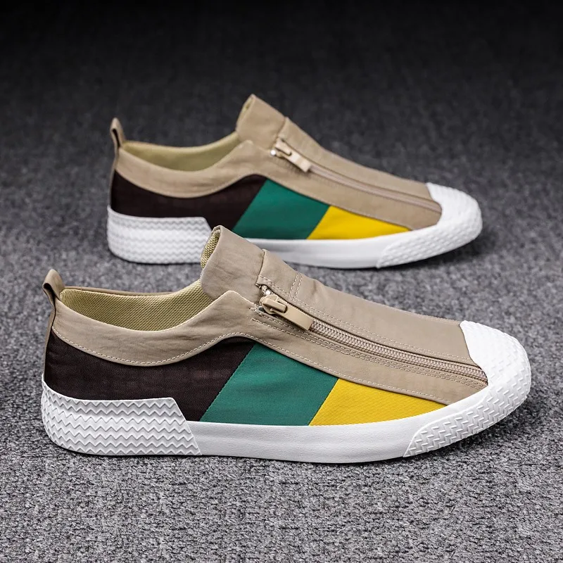 

Canvas Vulcanize Mens Sneakers Shoes for Spring 2021 New Side Zipper Fashion Male Leisure Sneakers Vulcanize Canvas Shoes