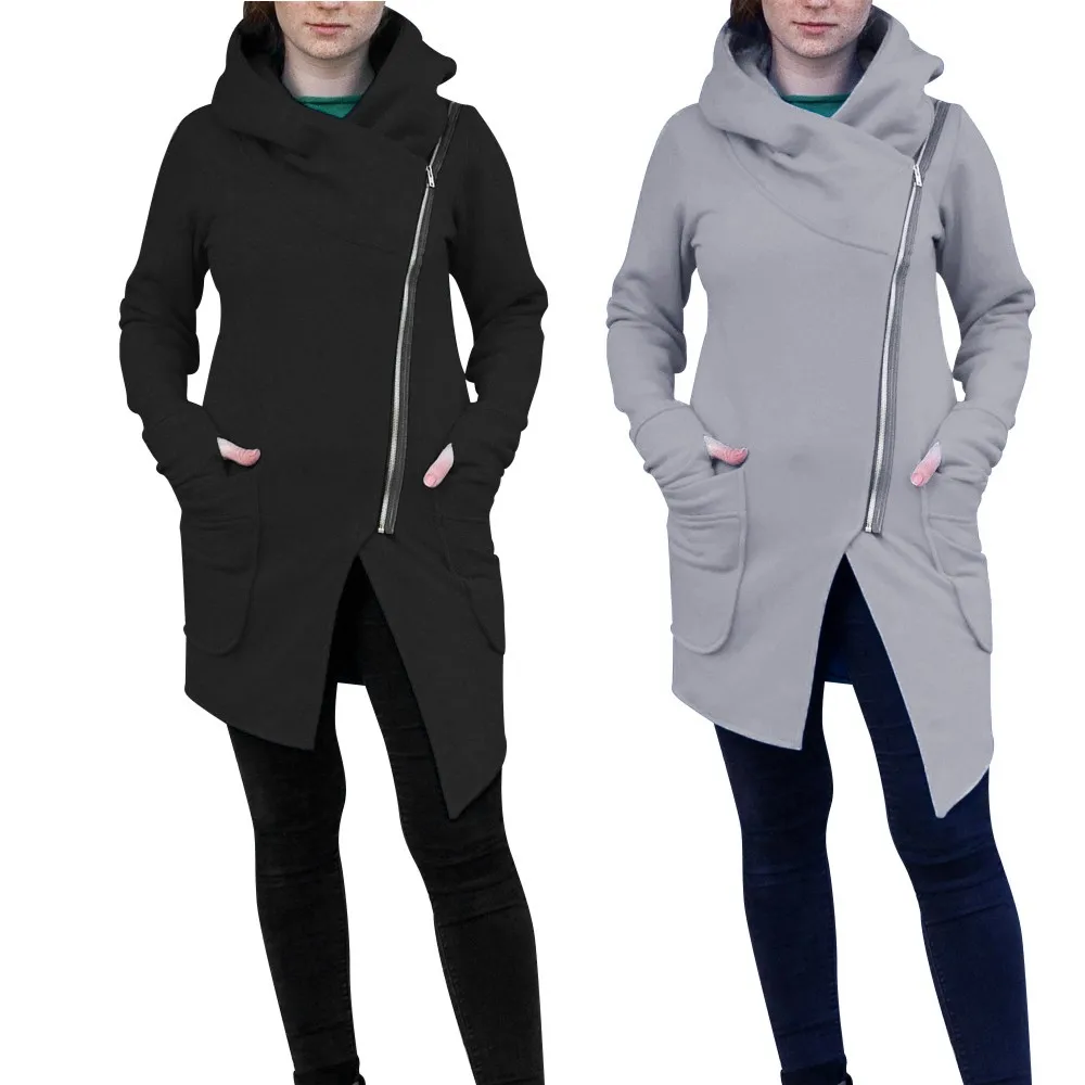 Пальто 2019Top женская зимняя блуза на молнии толстовка с капюшоном пальто куртка