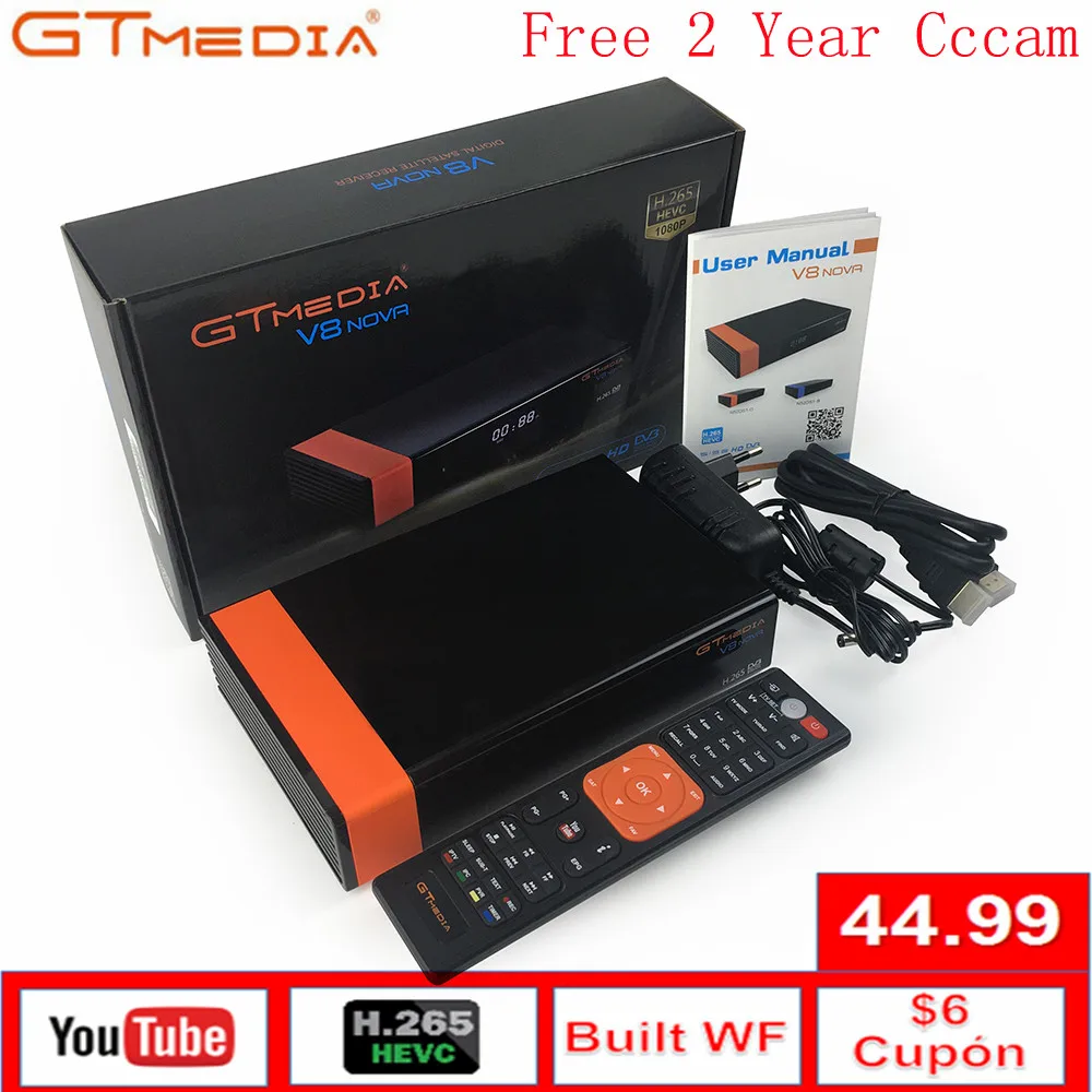 Gtmedia V8 Nova спутниковый ресивер Поддержка H.265 Европа 7 нажатий Cccam на 1 год Испания встроенный Wifi стандарт DVB-S2 HD tv Box