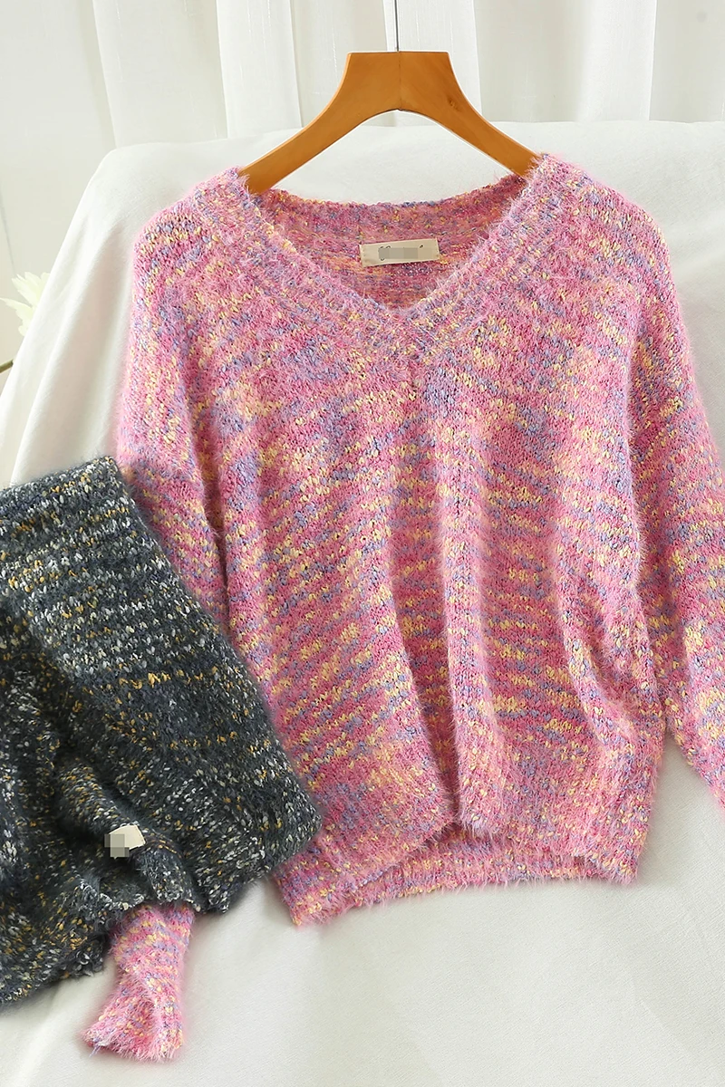 

Autumn and Winter New Casual Straight Pullover Sweater Long-sleeved Color Short Paragraph All-match Fall Knit Sweater Top Women