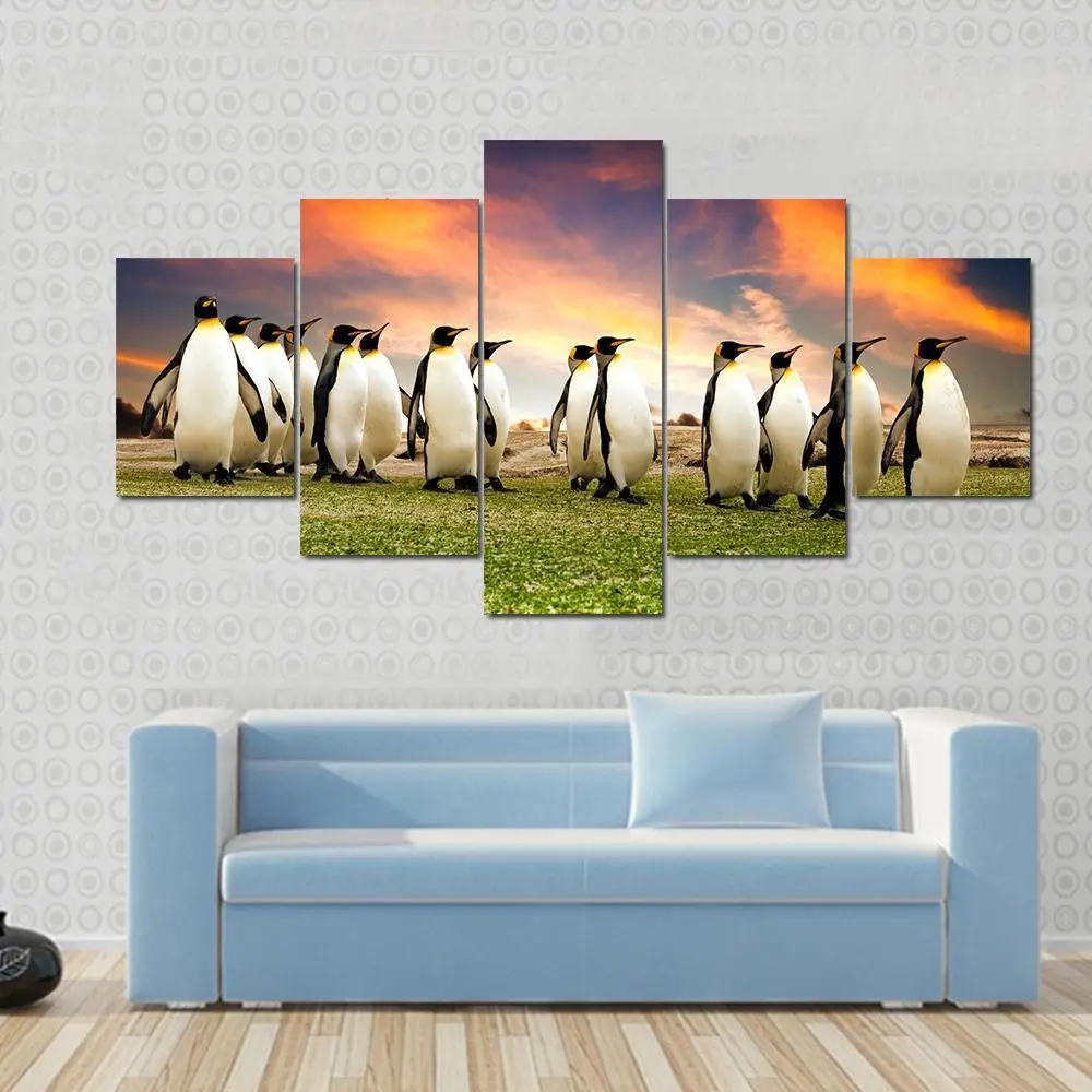 

5 Pieces Wall Art Canvas Painting King Penguins In The Falkland Islands Animal Poster Nordic Decoration Home Frame Pictures
