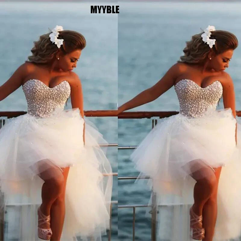 2021 Vestido De Noiva Новый уникальный жемчуг милый из белого тюля короткое спереди и